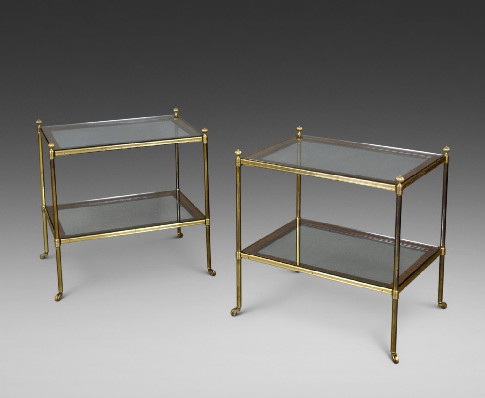 Pair of  1930's brass and glass side tables