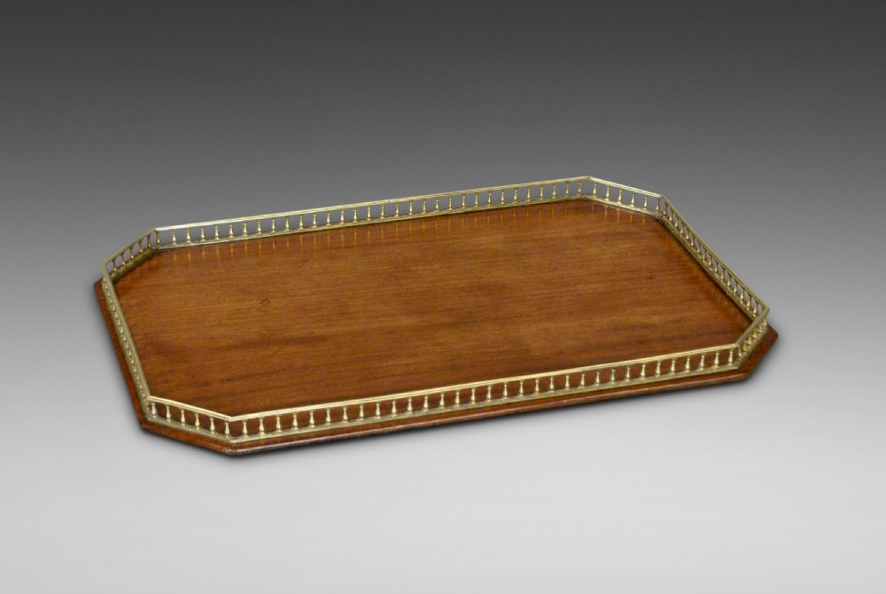 A mahogany and brass galleried tray