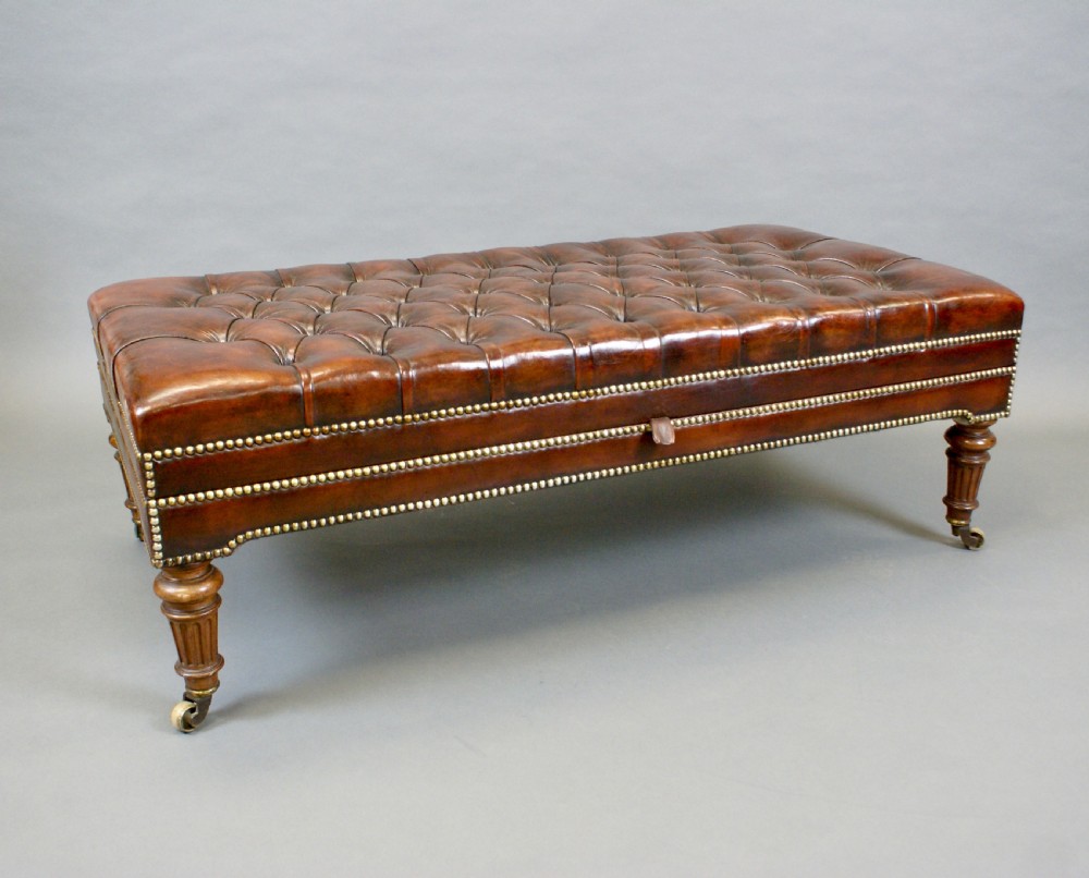 A large walnut & leather stool View II