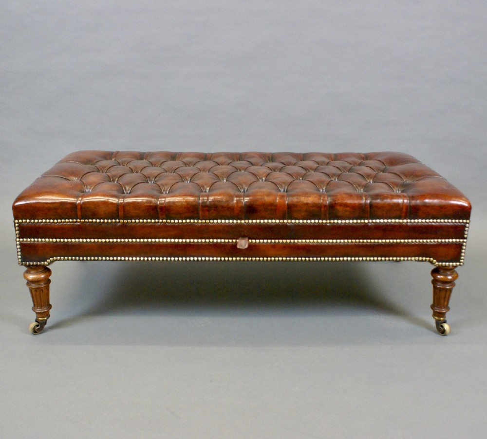 A large walnut & leather stool View III