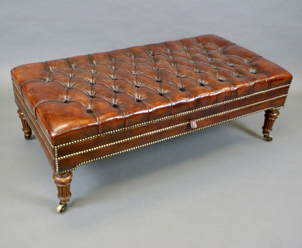 A large walnut & leather stool View VI
