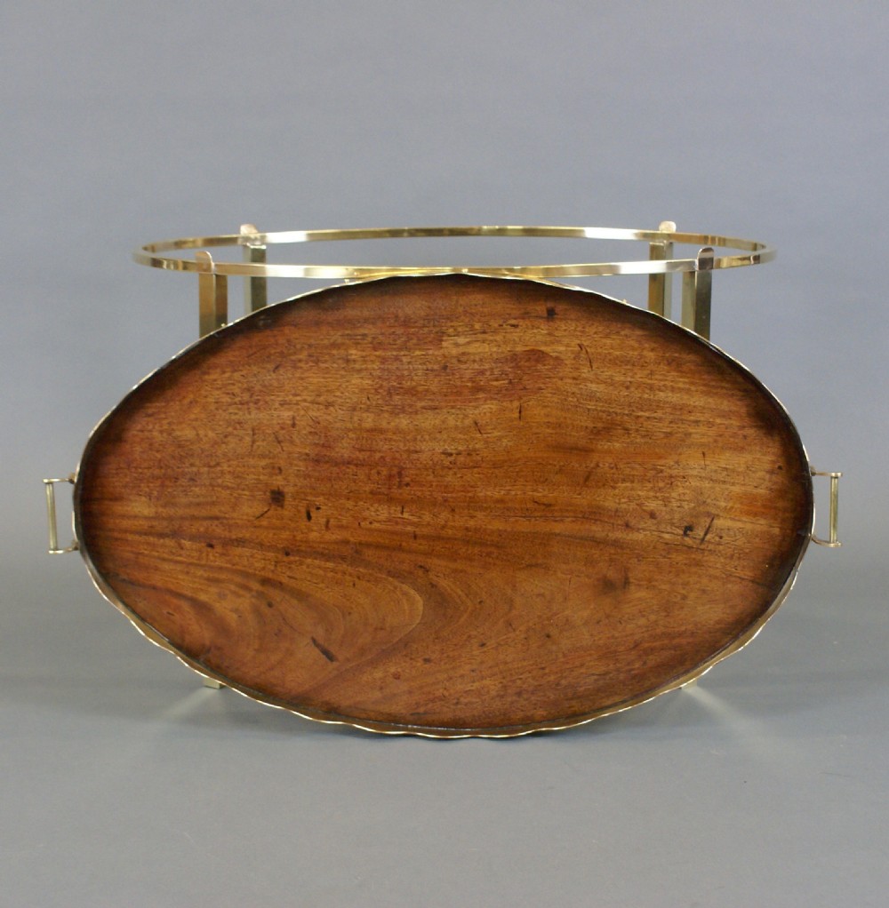 19th Century mahogany a brass tray on stand View II