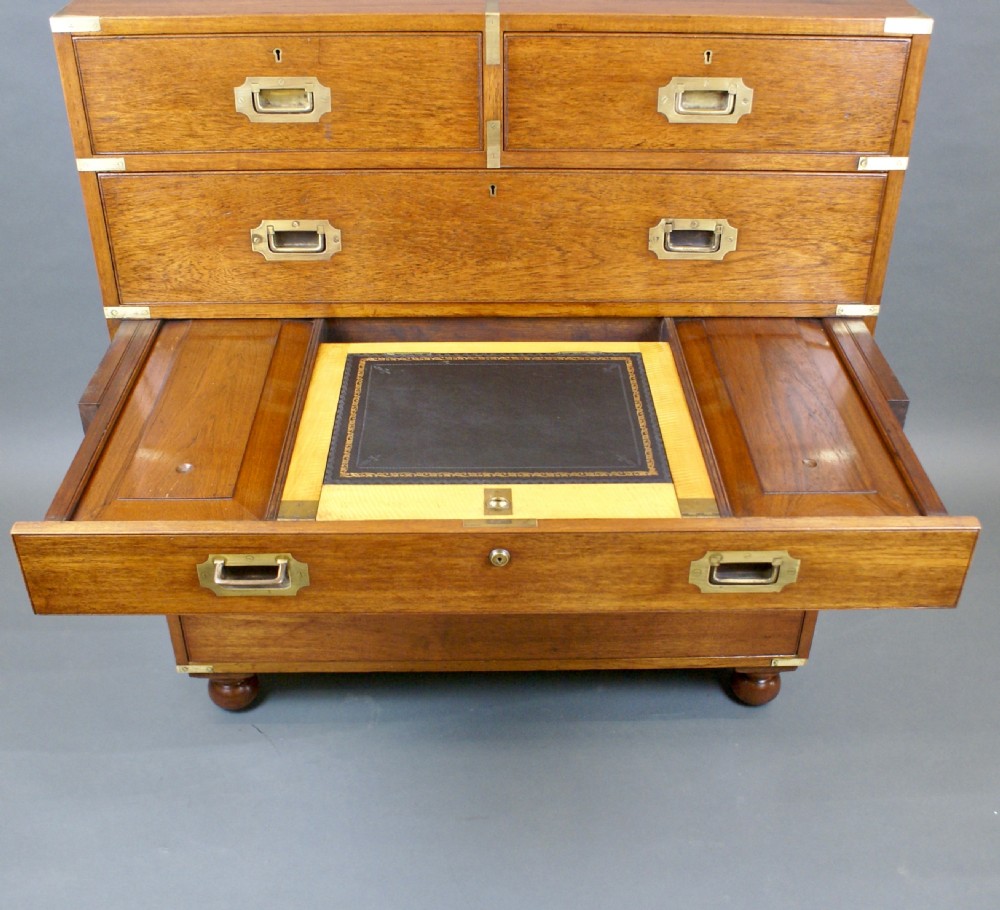 A solid teak secretaire military chest View IV