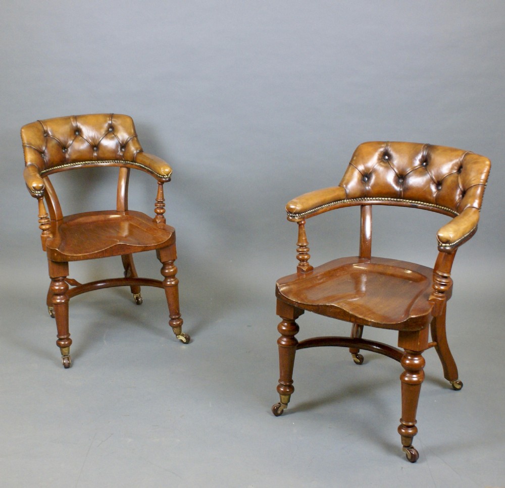 A Pair Of Mahogany & Leather Arm Chairs View VI