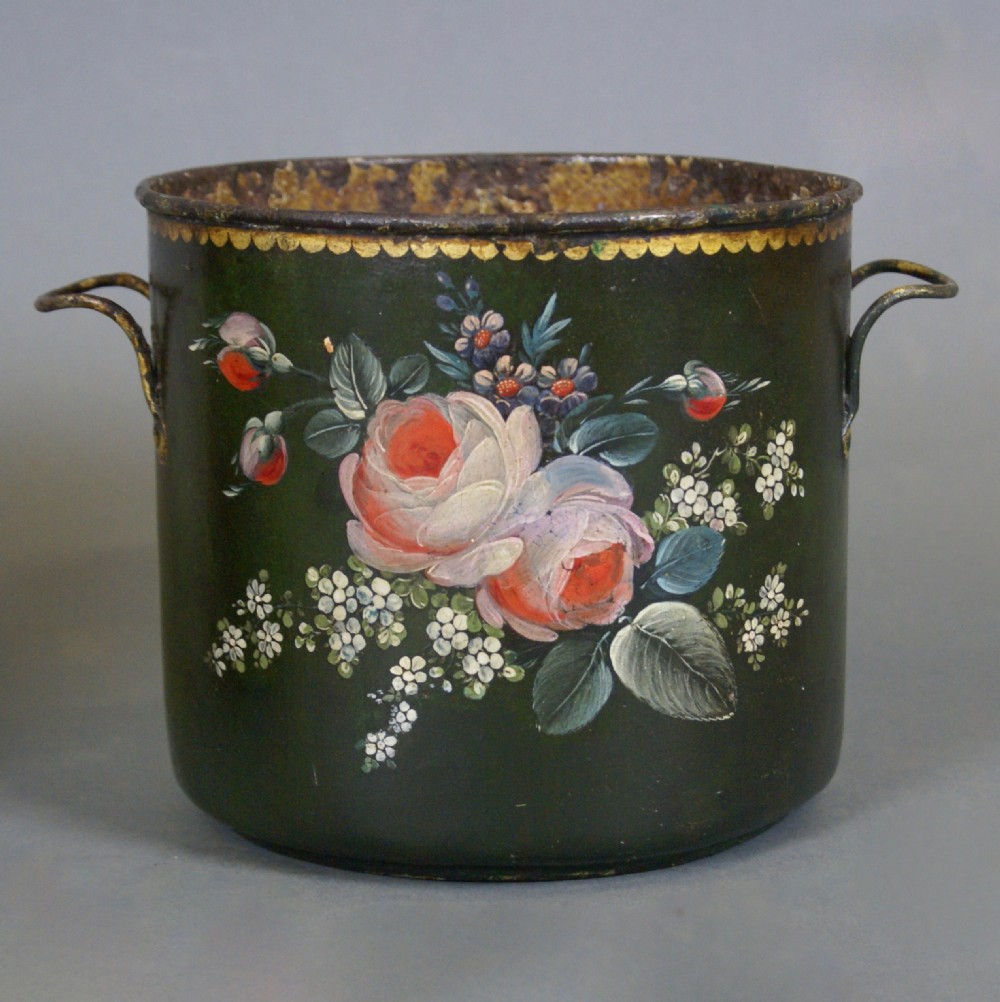 A rare pair of English Regency Tole Ware jardiniere  View II