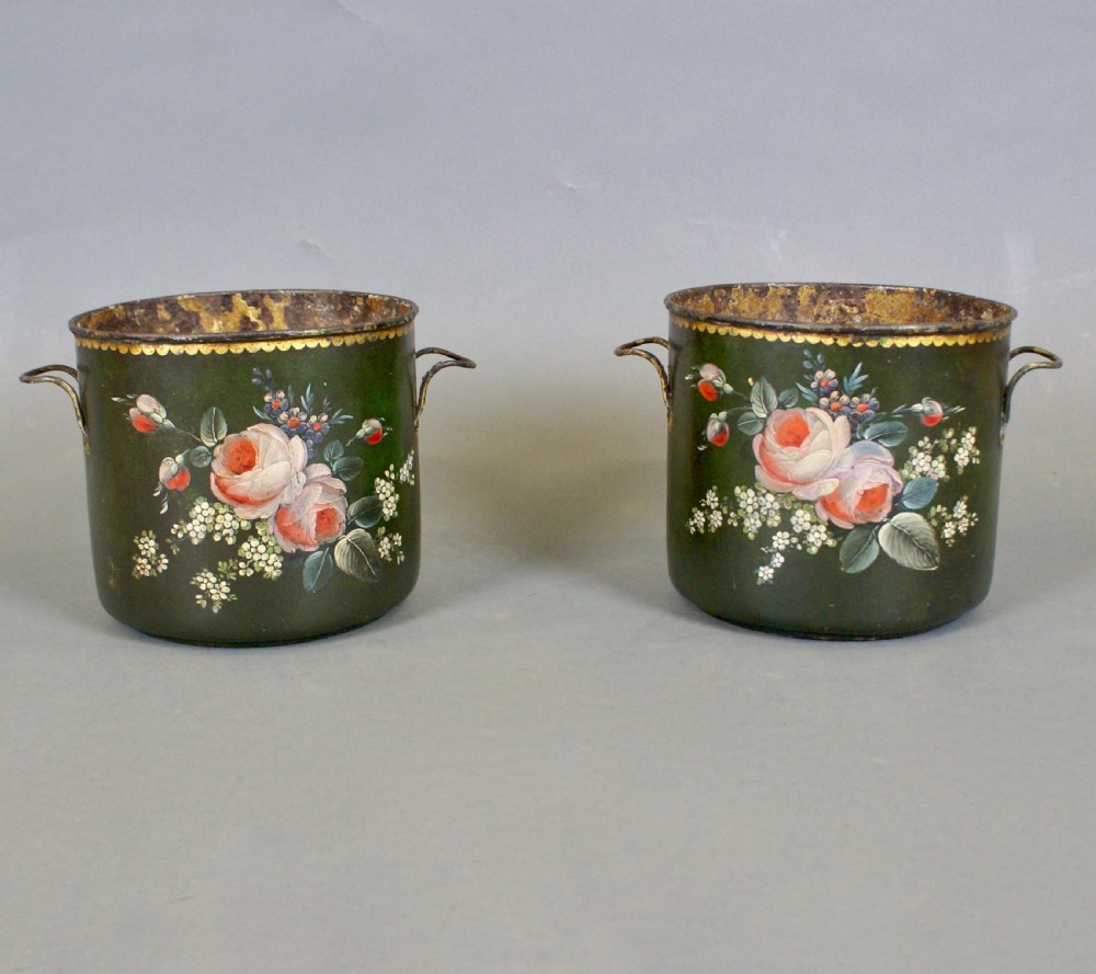 A rare pair of English Regency Tole Ware jardiniere  View IV