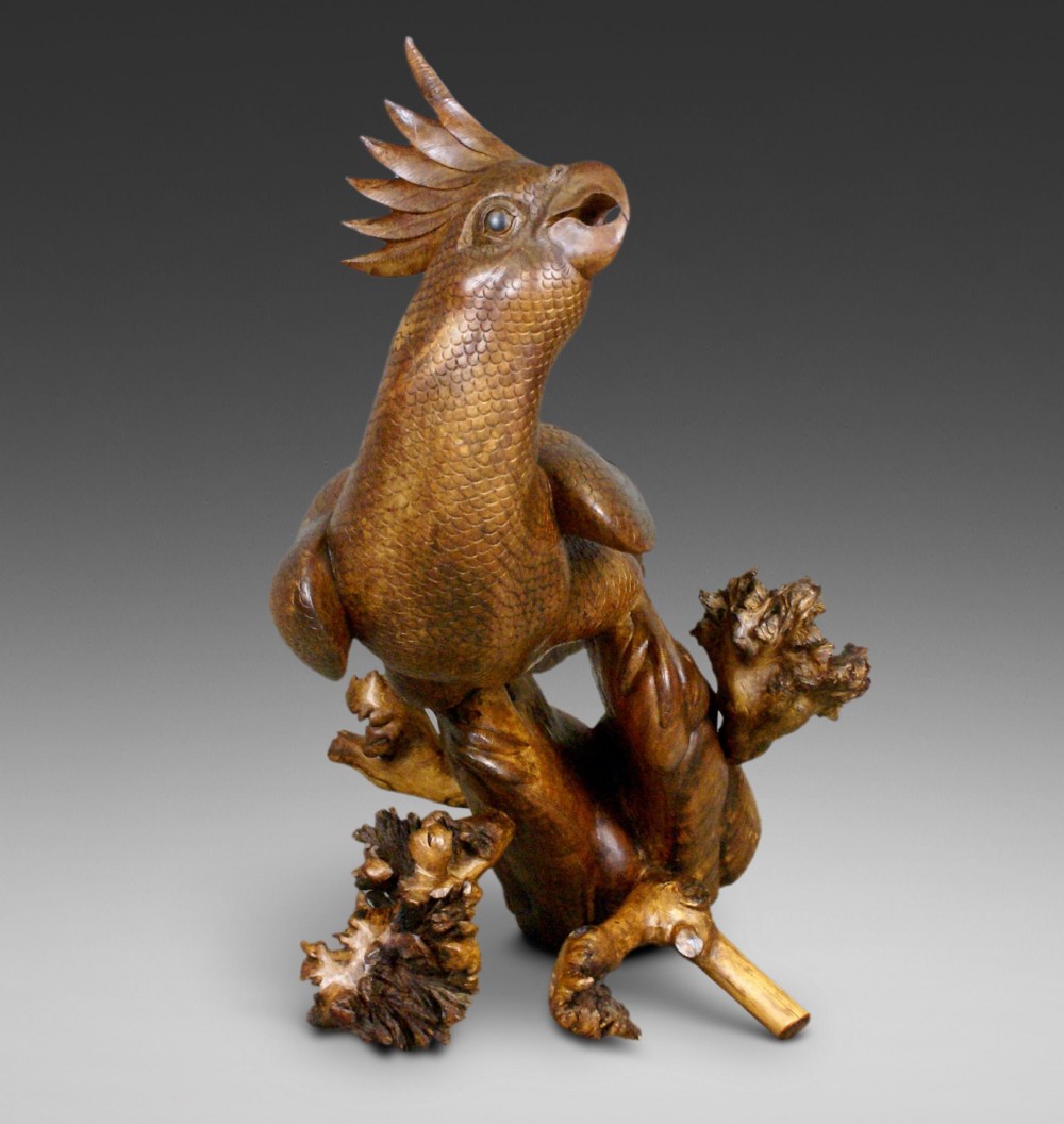 Early 20Th Century Black Forest Carved Parrot