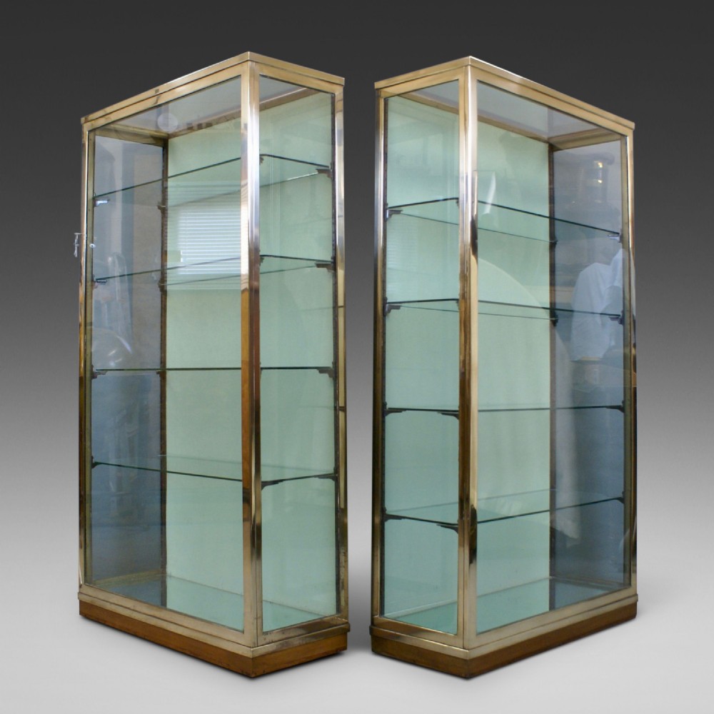 A Superb Pair Of 1920'S Brass Shop Display Cabinets.