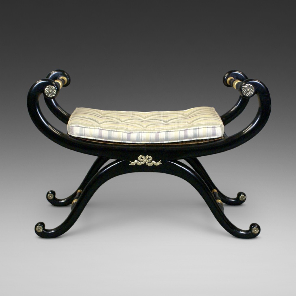 Regency Ebonised And Parcel Gilt X Frame Stool