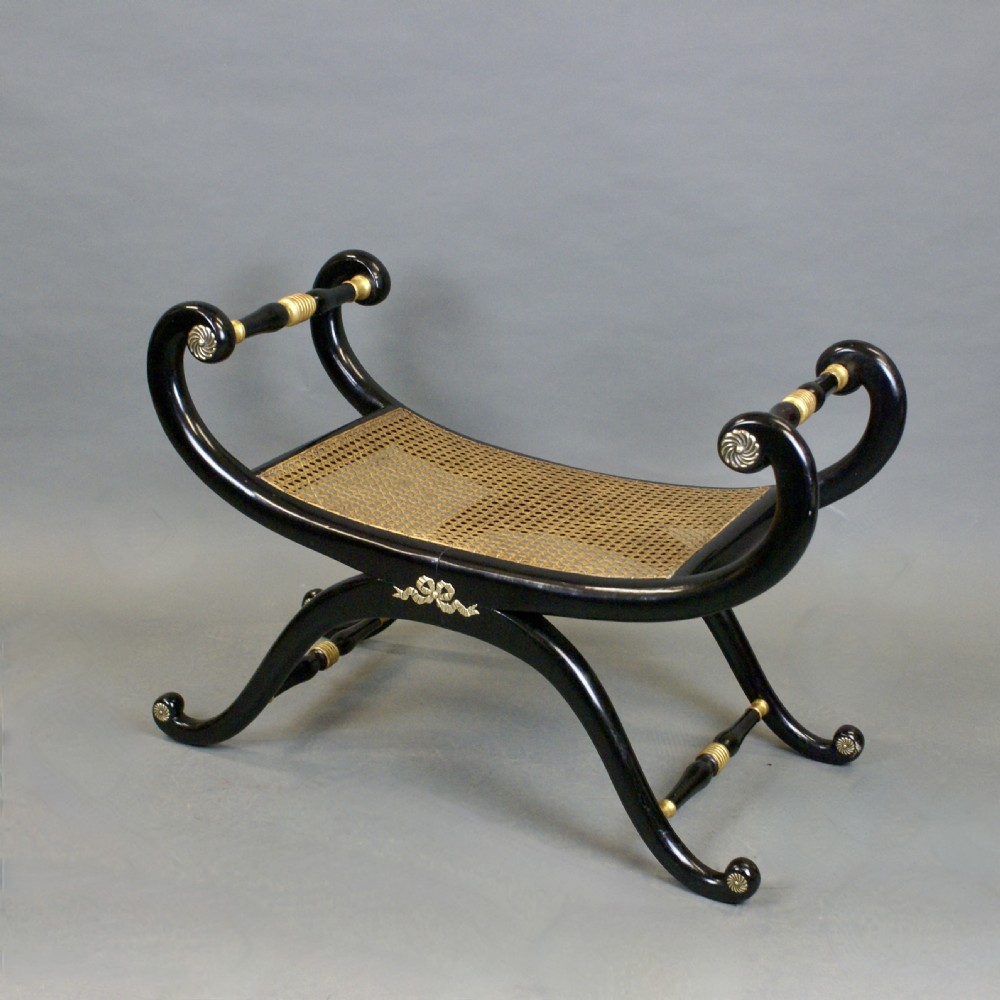Regency Ebonised And Parcel Gilt X Frame Stool View II