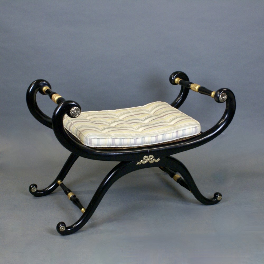Regency Ebonised And Parcel Gilt X Frame Stool View III