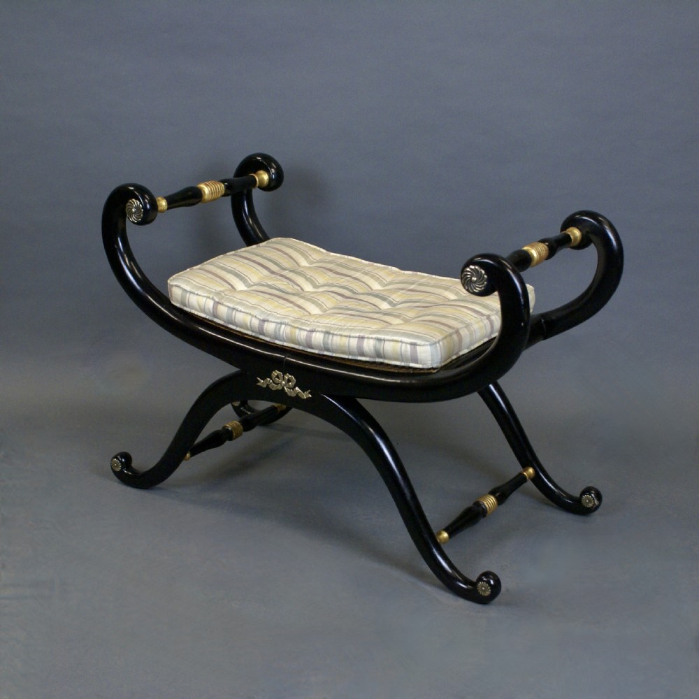 Regency Ebonised And Parcel Gilt X Frame Stool View V