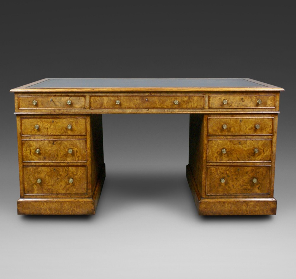 A Fine Burr Oak Partners Desk In The Manner Of Holland & Sons View II