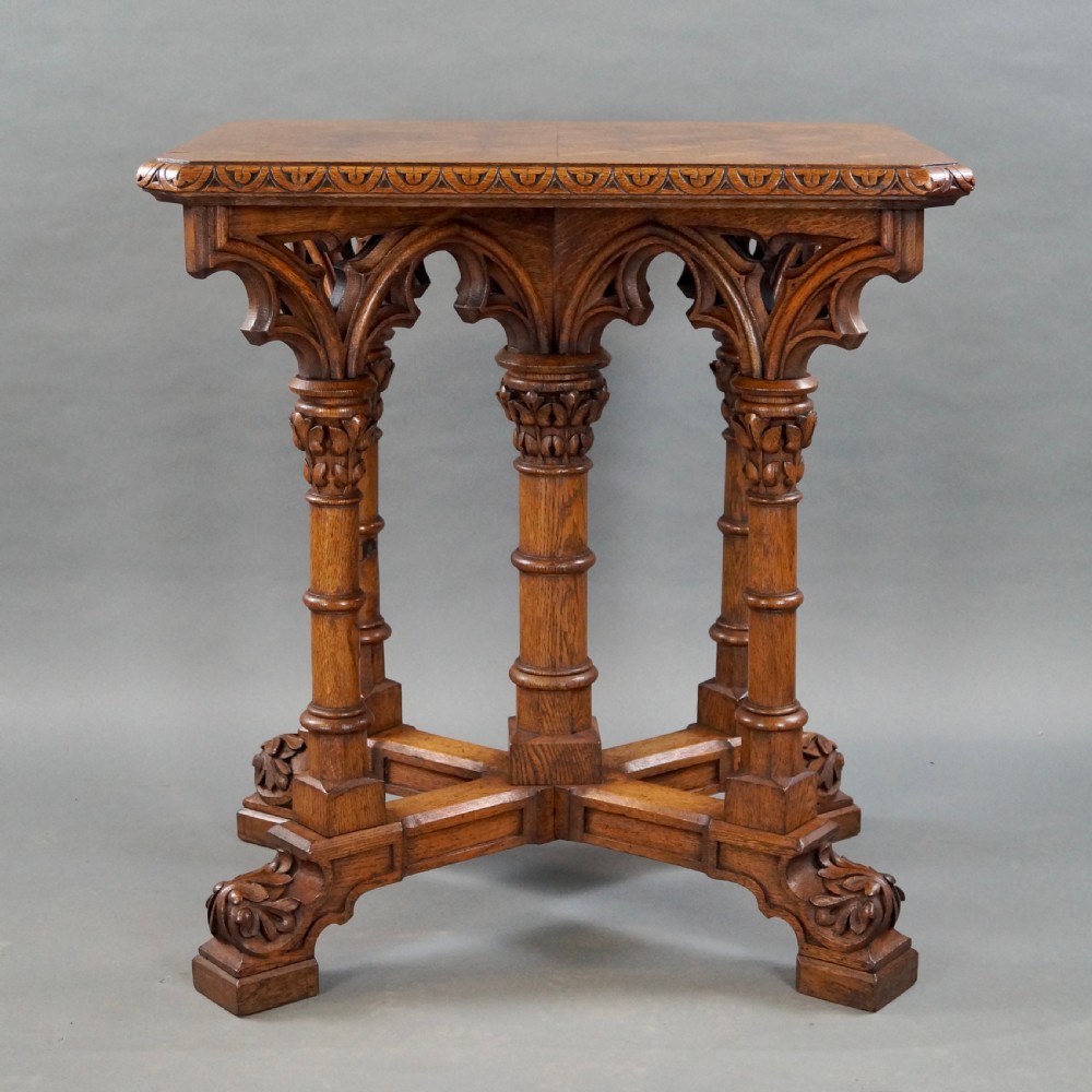 Gothic Revival Oak Occasional Table, In The Manner Of A.W.N. Pugin View III