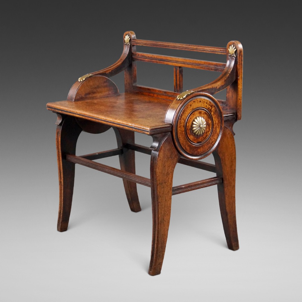 A Walnut And Brass Mounted Hall Bench By James Shoolbred & Co