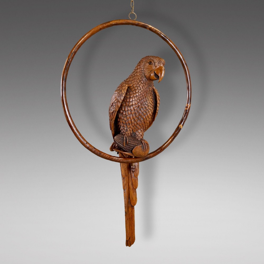 An Exceptional & Rare Black Forest Carved Parrot