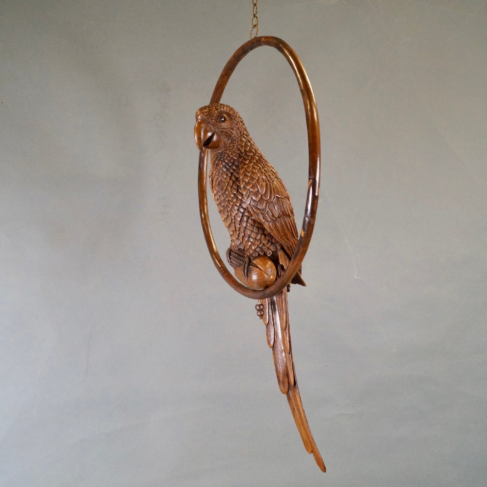 An Exceptional & Rare Black Forest Carved Parrot View III