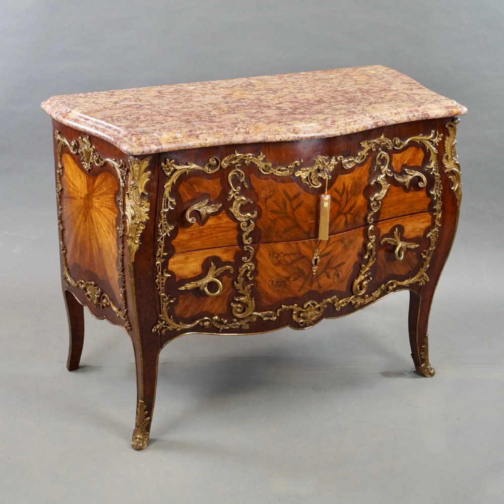 A Fine Louis XV Style Marquetry & Ormolu Commode View V