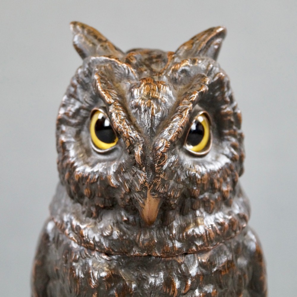 A Superb Bronze Owl Tobacco Jar View II