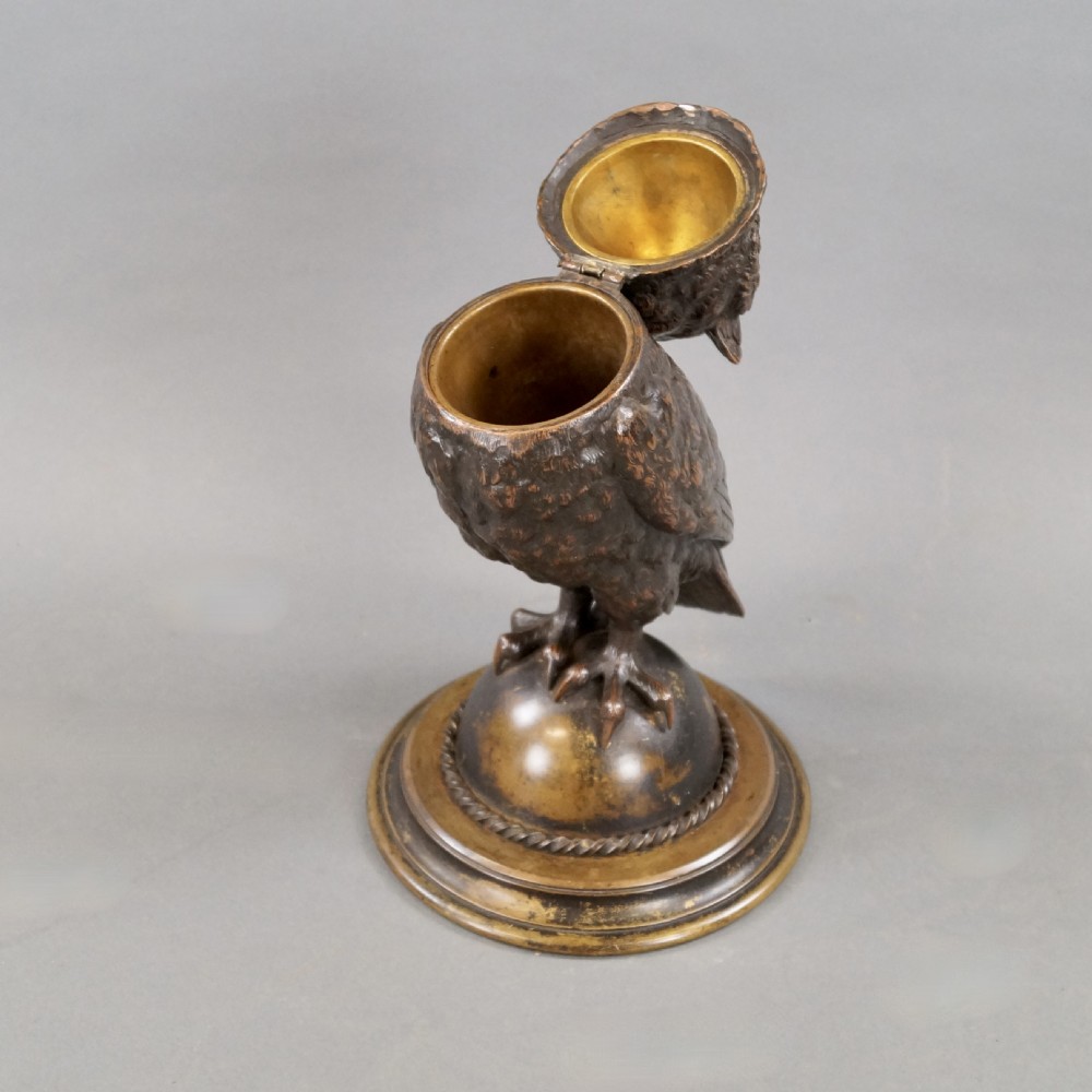 A Superb Bronze Owl Tobacco Jar View III