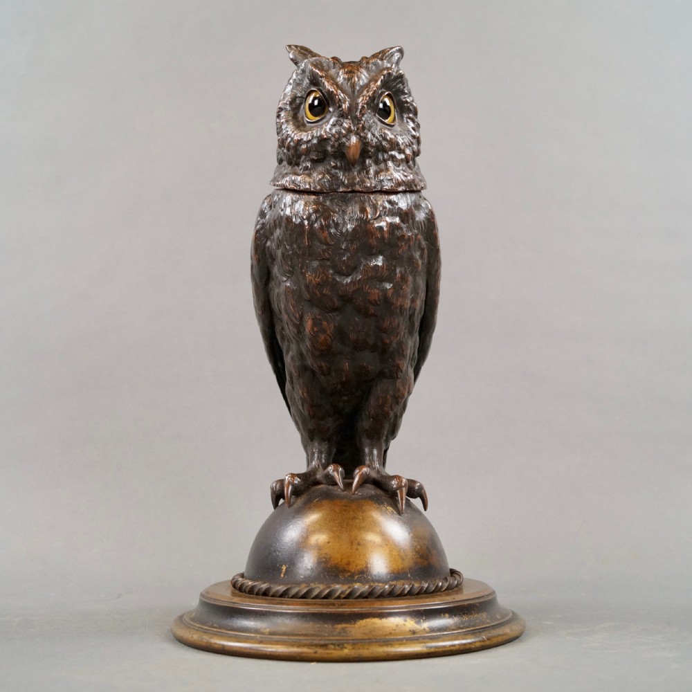 A Superb Bronze Owl Tobacco Jar View IV