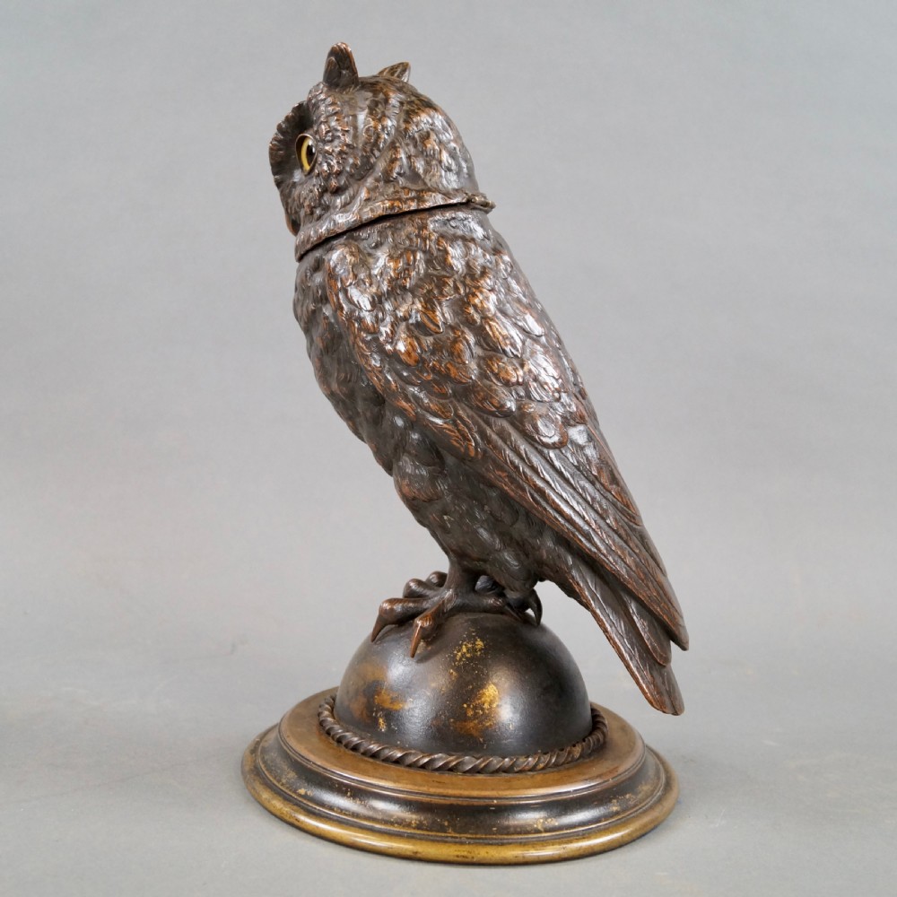 A Superb Bronze Owl Tobacco Jar View V