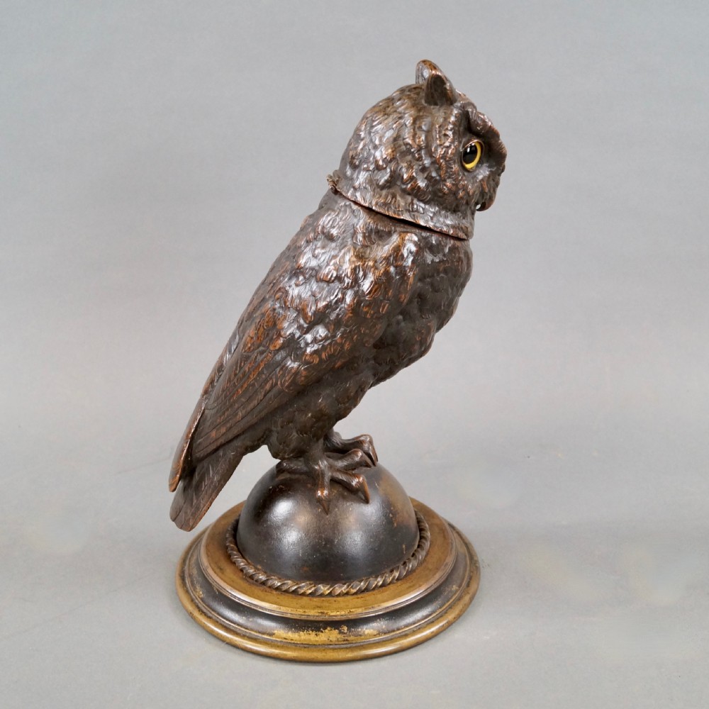 A Superb Bronze Owl Tobacco Jar View VI