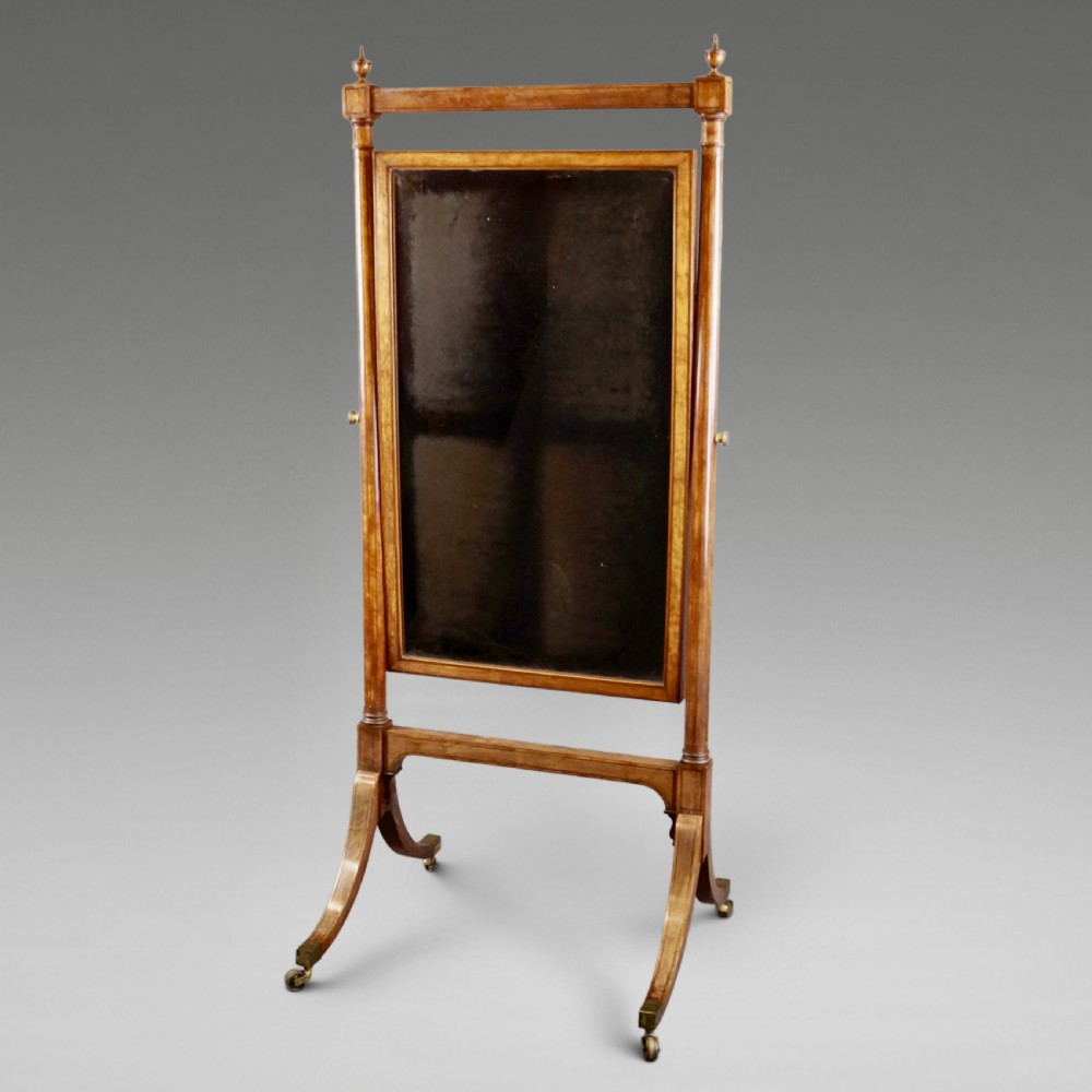 A Superb Sheraton Satinwood Cheval Mirror