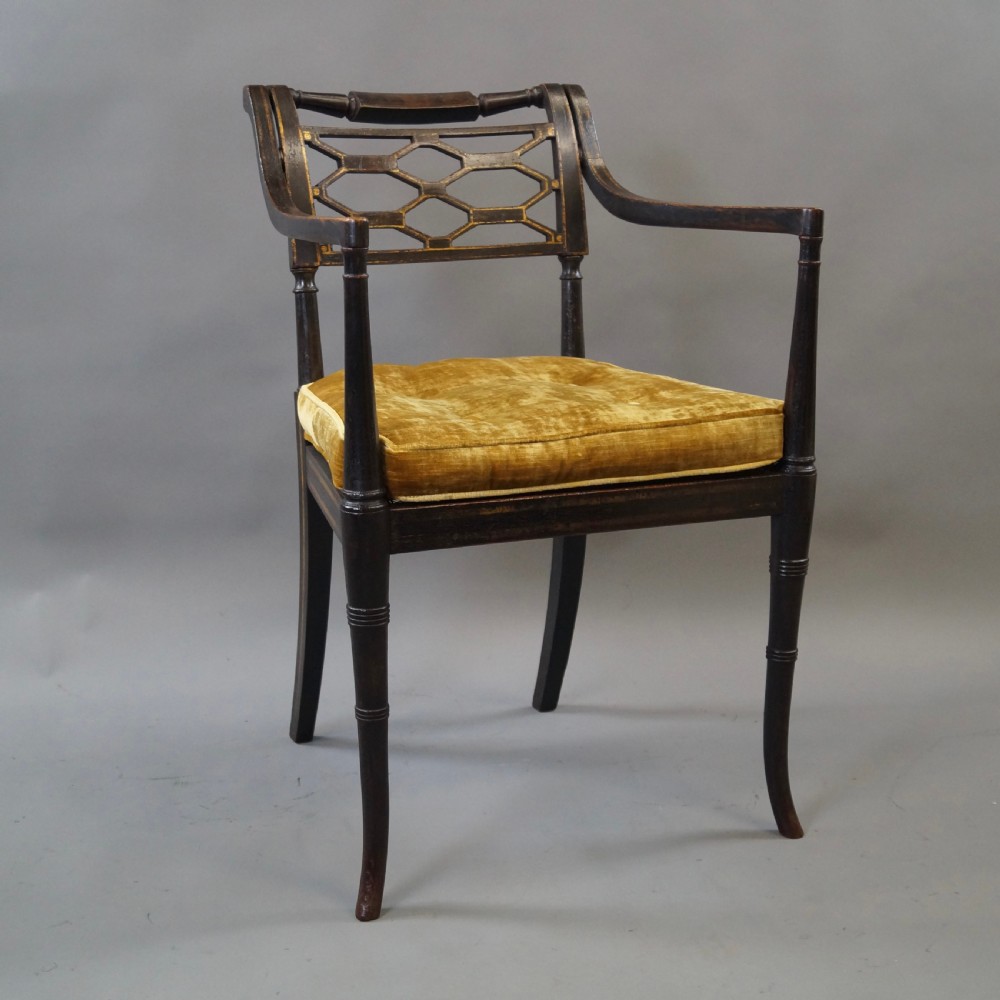 A Fine Regency Ebonised & Gilt Decorated Arm Chair View III