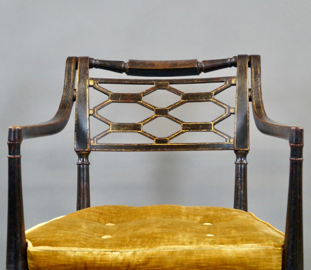 A Fine Regency Ebonised & Gilt Decorated Arm Chair View IV