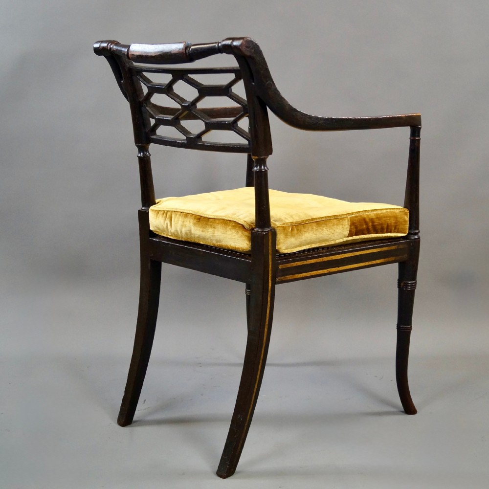 A Fine Regency Ebonised & Gilt Decorated Arm Chair View V