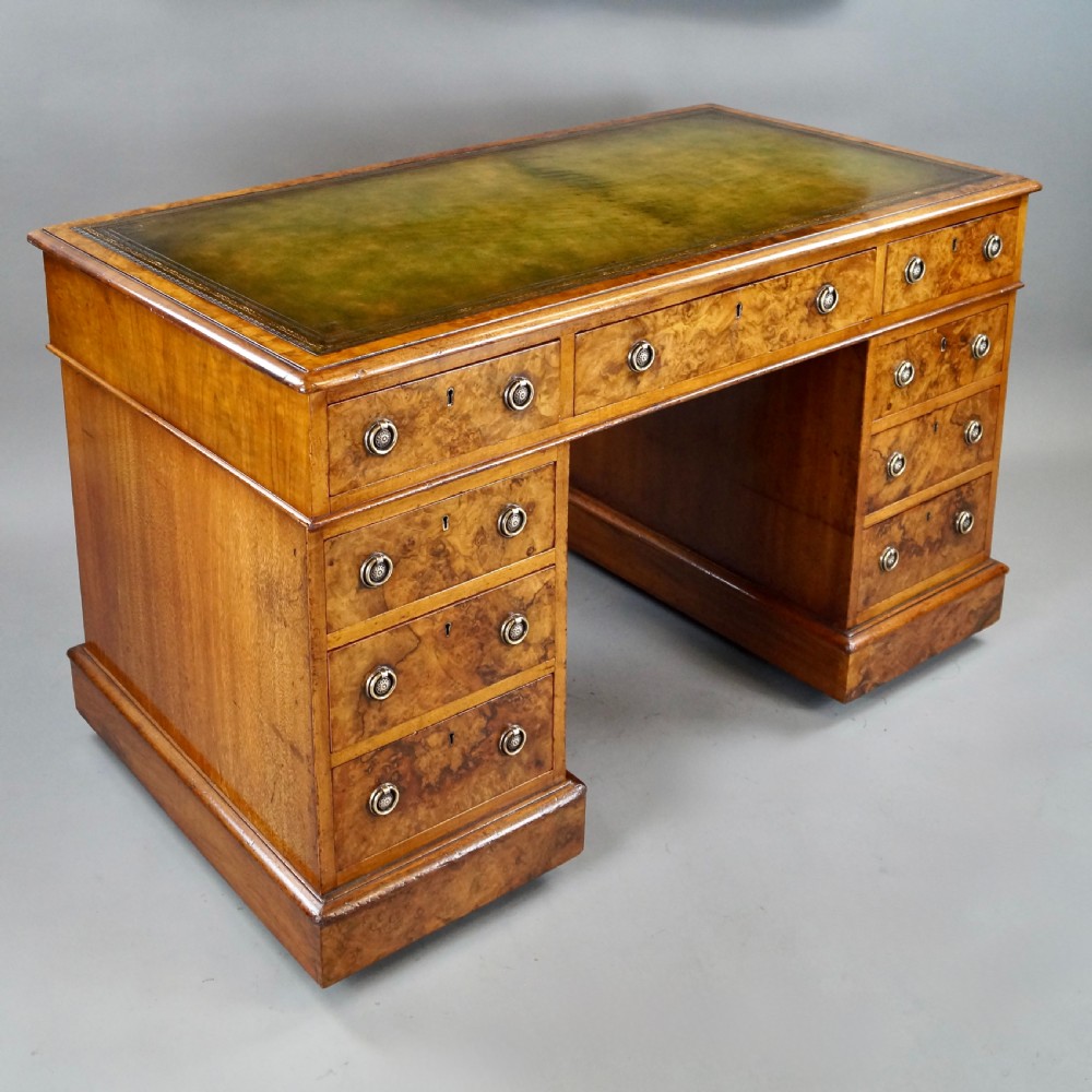 A Victorian Burr Walnut Pedestal Desk View II