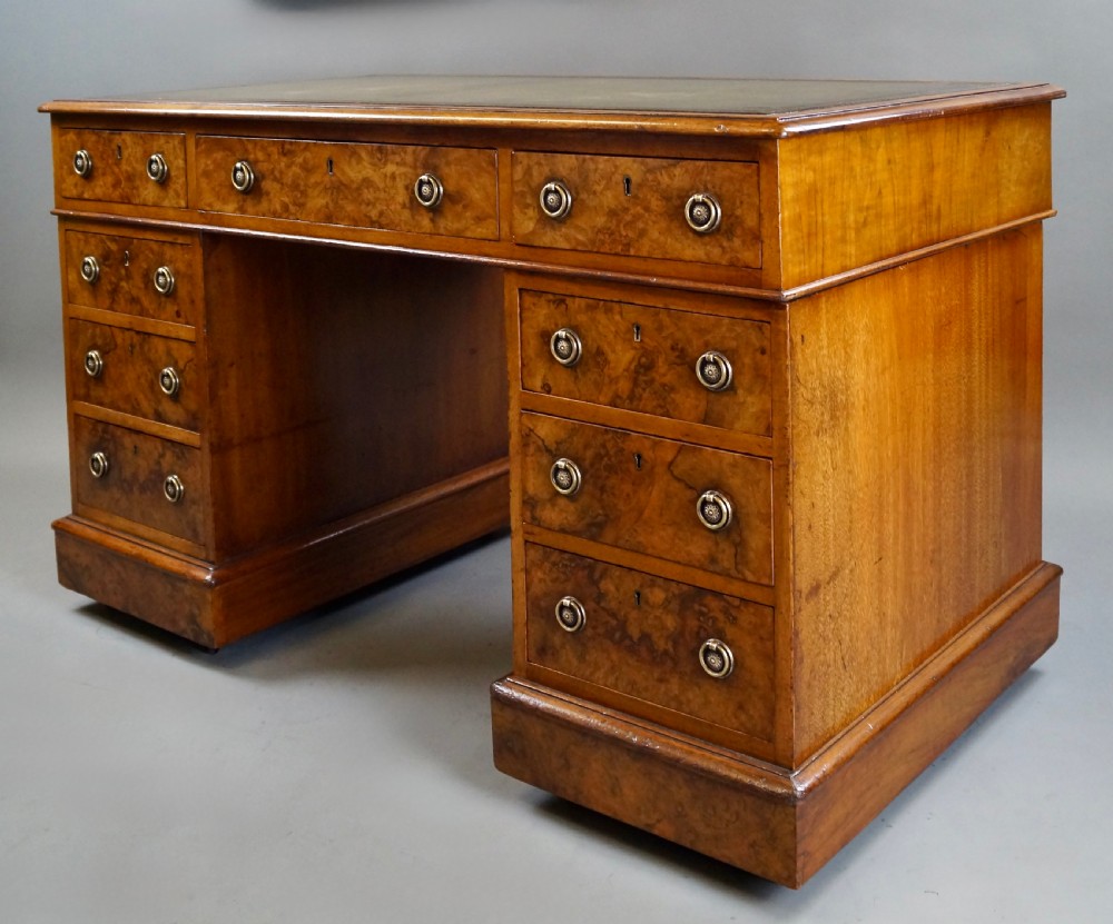 A Victorian Burr Walnut Pedestal Desk View V