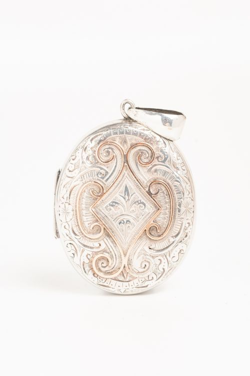 Victorian Sterling Silver And 9ct Gold Floral Locket