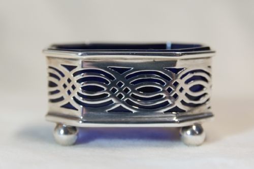 fig 1. Antique Silver Salt Tub with Pierced decoration. Fully hallmarked Birmingham 1897