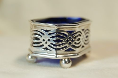 fig 2. Antique Silver Salt Tub with Pierced decoration. Fully hallmarked Birmingham 1897