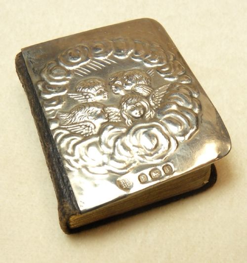 Edwardian Silver Front Prayer Book Decorated with Reynolds Angels Hallmarked Birmingham 1908