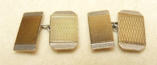 a gorgeous set of 9ct gold on silver chain link cufflinks - CATEGORY: ANTIQUE JEWELLERY - DATED 1930