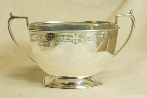 fig 1. Art Deco Solid Silver 3 Piece Tea Set, HM. Sheffield 1939, by Mappin & Webb *Approx 1082 grams*