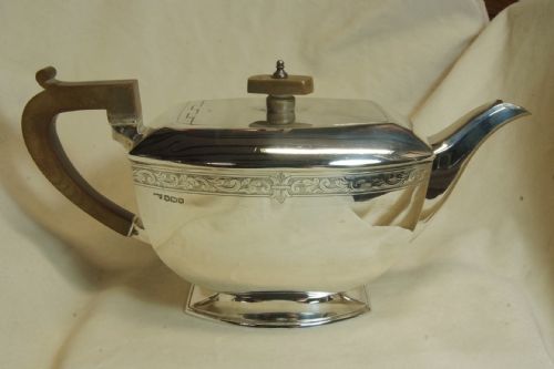fig 2. Art Deco Solid Silver 3 Piece Tea Set, HM. Sheffield 1939, by Mappin & Webb *Approx 1082 grams*
