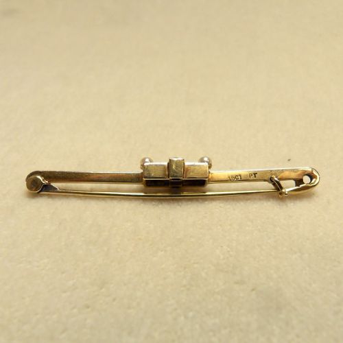 15 CARAT GOLD AND PLATINUM SAPPHIRE AND SEED PEARL BAR BROOCH - ADDITIONAL PHOTO 2