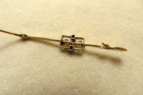 15 CARAT GOLD AND PLATINUM SAPPHIRE AND SEED PEARL BAR BROOCH - ADDITIONAL PHOTO 3