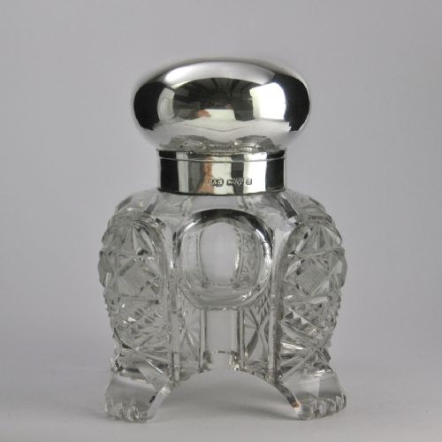 silver cut glass ink well by nathan hayes hallmarked chester 1902 njl9621 - CATEGORY: ANTIQUE SILVER - DATED 1910