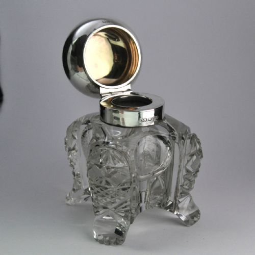 SILVER CUT GLASS INK WELL BY NATHAN HAYES HALLMARKED CHESTER 1902 NJL9621 - ADDITIONAL PHOTO 4