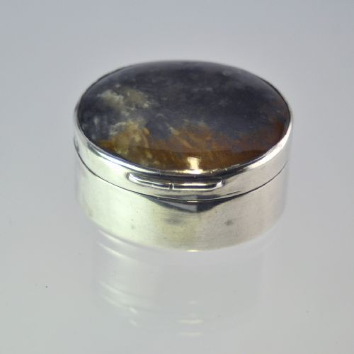 silver moss agate lidded box london 1909 john evans - CATEGORY: ANTIQUE SILVER - DATED 1910