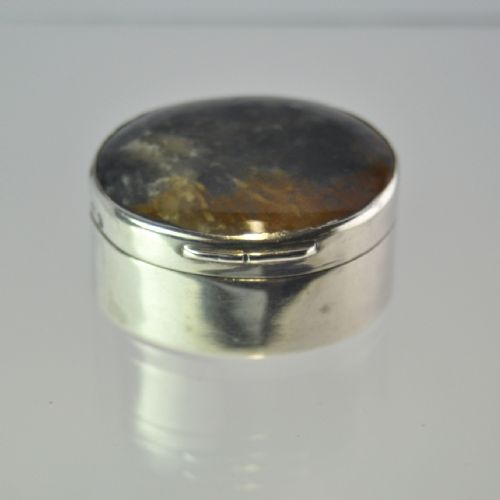 SILVER MOSS AGATE LIDDED BOX LONDON 1909 JOHN EVANS - ADDITIONAL PHOTO 1
