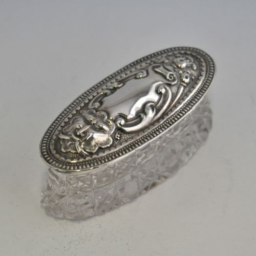 cut glass box silver lid birmingham 1906 robert pringle sons - CATEGORY: ANTIQUE GLASS - DATED 1910