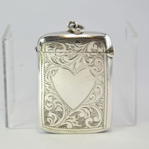 silver vesta case with heart cartouche chester 1915 by j r griffin njl10267 - CATEGORY: ANTIQUE SILVER - DATED 1920