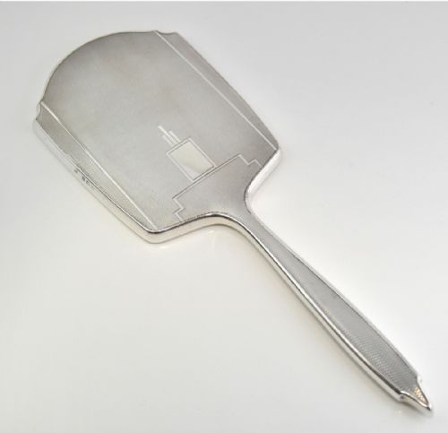 silver art deco hand mirror birmingham 1935 w h neale - CATEGORY: ANTIQUE SILVER - DATED 1940