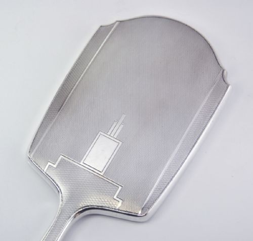 SILVER ART DECO HAND MIRROR BIRMINGHAM 1935 W H NEALE - ADDITIONAL PHOTO 8